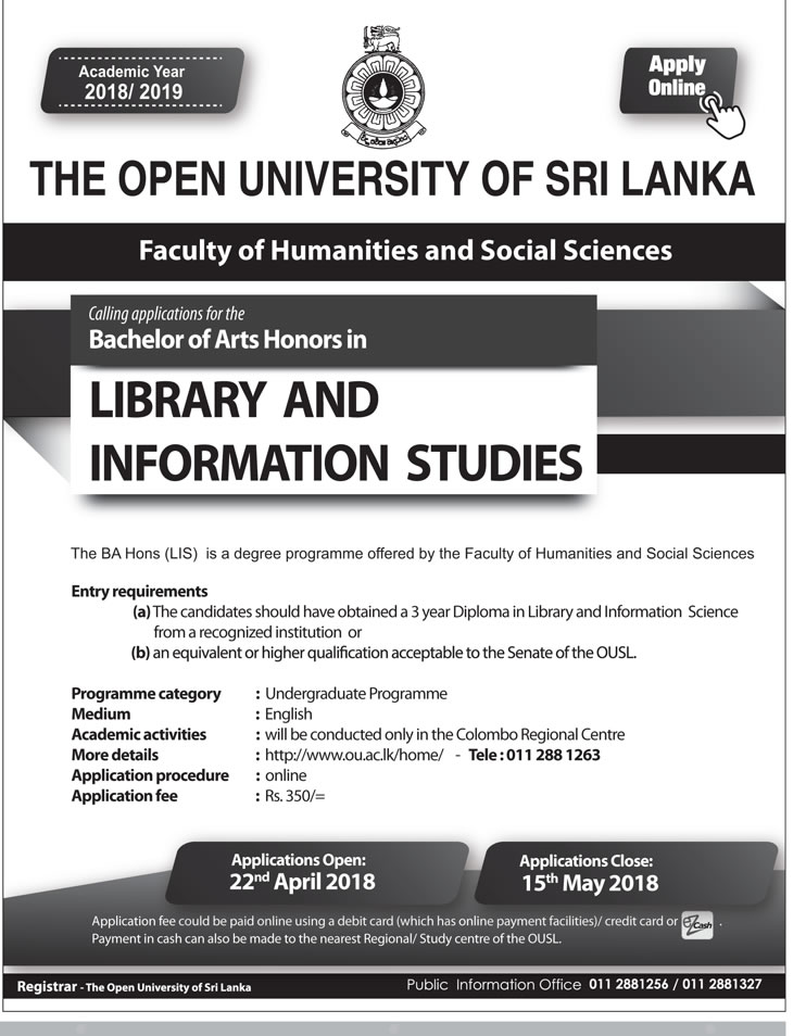 Bachelor of Arts Honors in Library & Information Studies - Faculty of Humanities & Social Science - The Open University of Sri Lanka